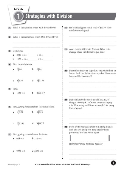 Excel Essential Skills - Non-Calculator Workbook Years 6-7