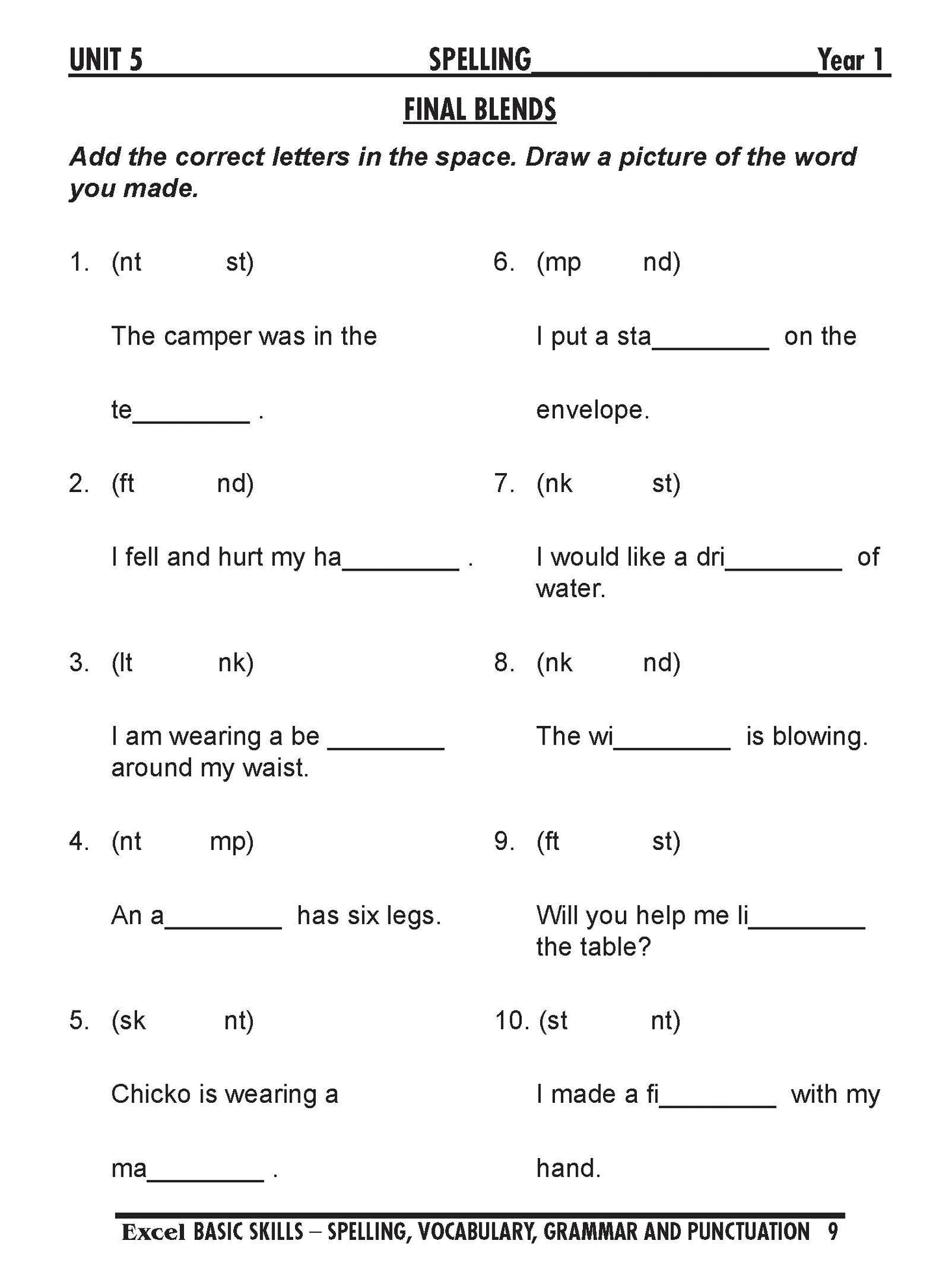 Excel Basic Skills - Spelling, Vocabulary, Grammar and Punctuation Years 1-2