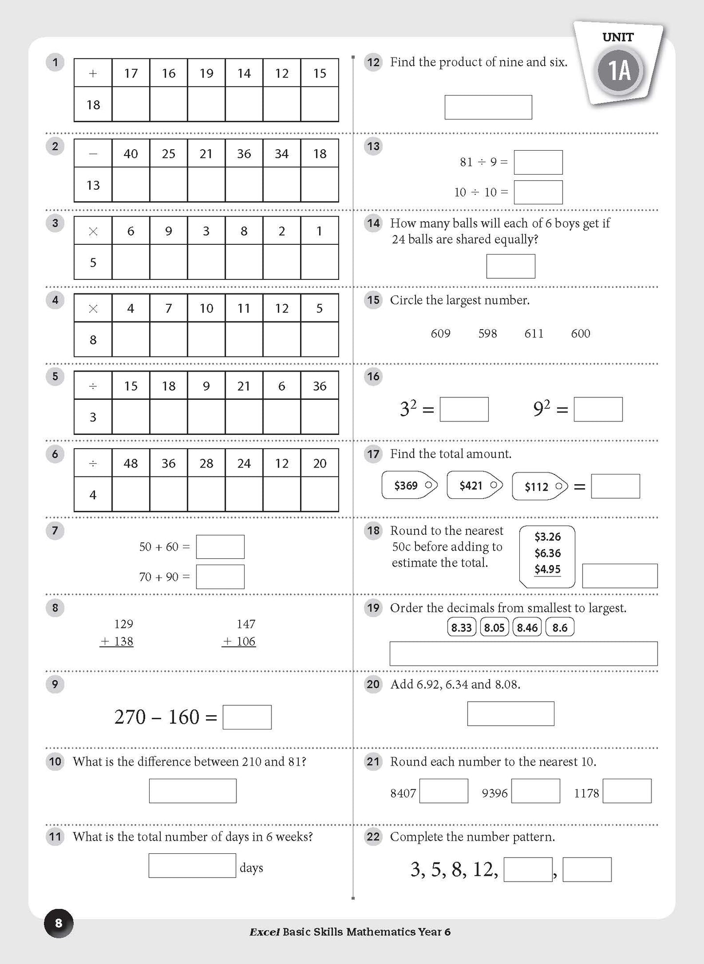 Excel Basic Skills - Mathematics Year 6
