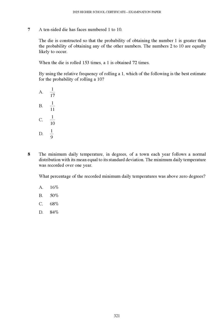 White course notes page by Excel Success One, displaying two mathematics examination problems.