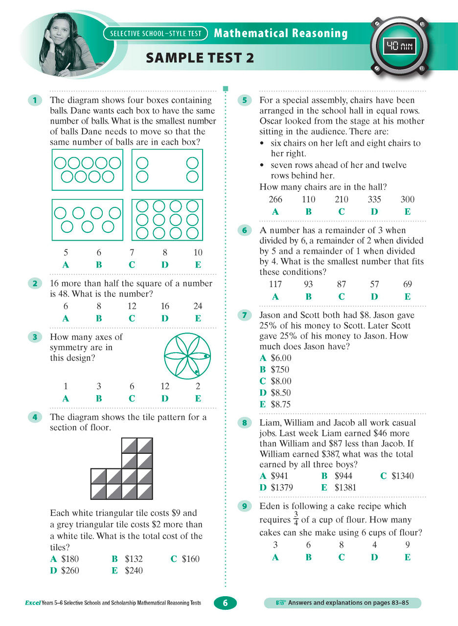 Excel Selective Schools and Scholarship Mathematical Reasoning Tests Years 5-6