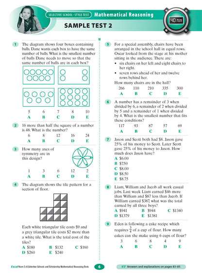 Excel Selective Schools and Scholarship Mathematical Reasoning Tests Years 5-6