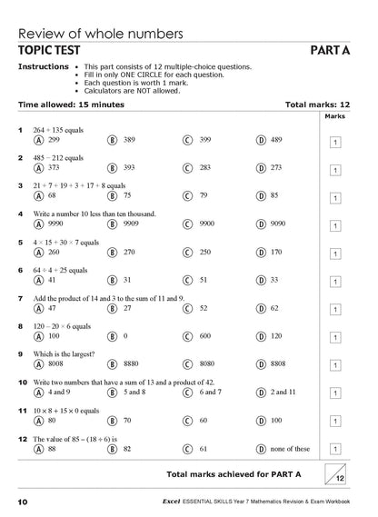 Excel Essential Skills - Mathematics Revision & Exam Workbook Year 7 NE