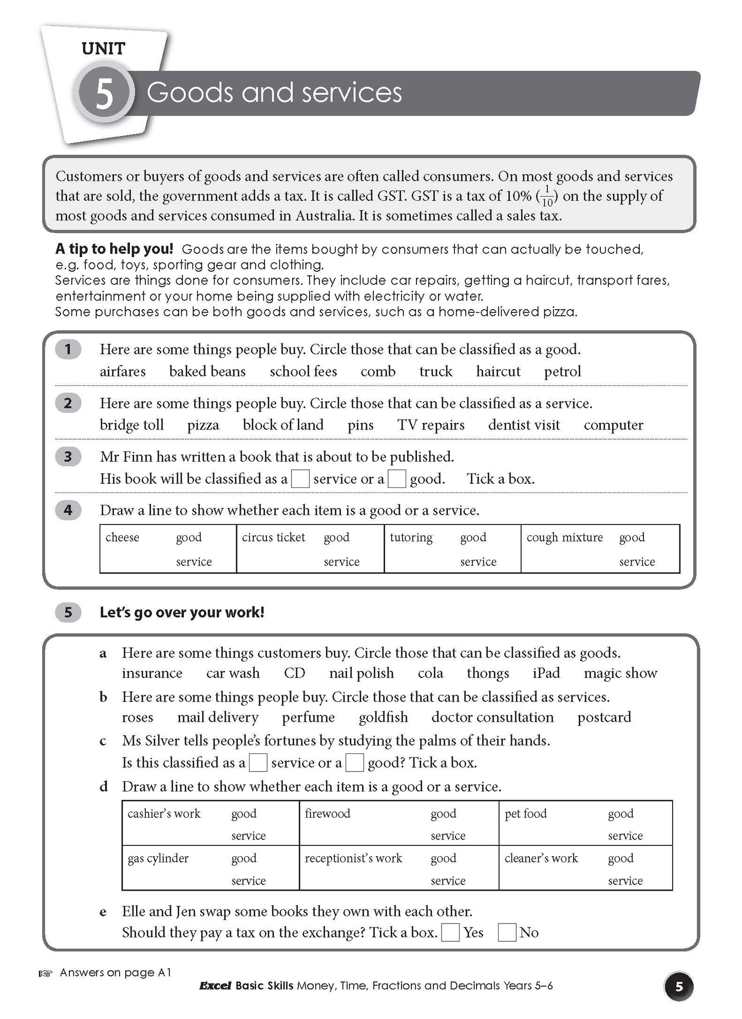 Excel Basic Skills - Money, Time, Fractions and Decimals Years 5-6