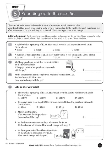 Excel Basic Skills - Money, Time, Fractions and Decimals Years 3-4