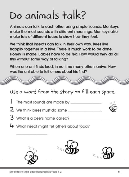 Excel Basic Skills - Basic Reading Skills Years 1-2