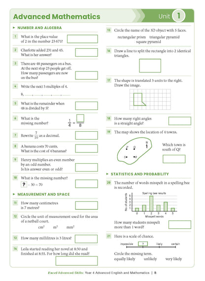 Excel Advanced Skills - Advanced English and Mathematics Year 4