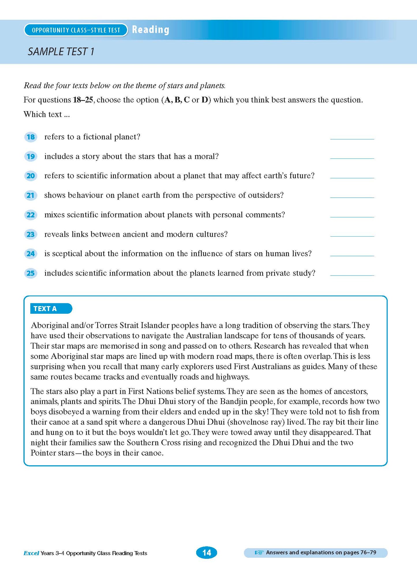 Excel Opportunity Class Reading Tests Years 3-4