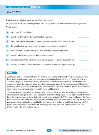 Excel Opportunity Class Reading Tests Years 3-4