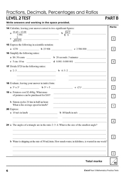 Excel Tests - Mathematics Practice Tests Year 9
