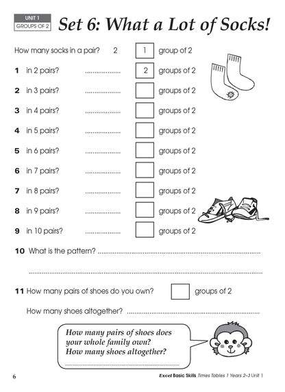 Excel Basic Skills - Times Tables 1 Years 2-3