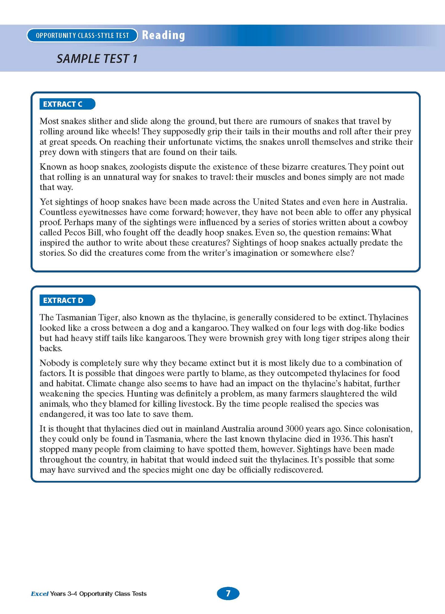 Excel Opportunity Class Tests Years 3-4