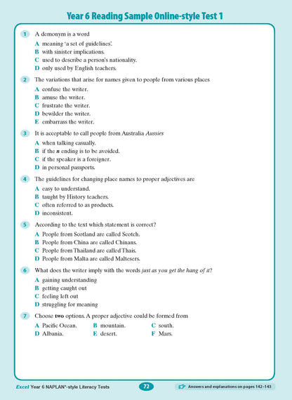 Excel Year 6 NAPLAN*-style Literacy Tests