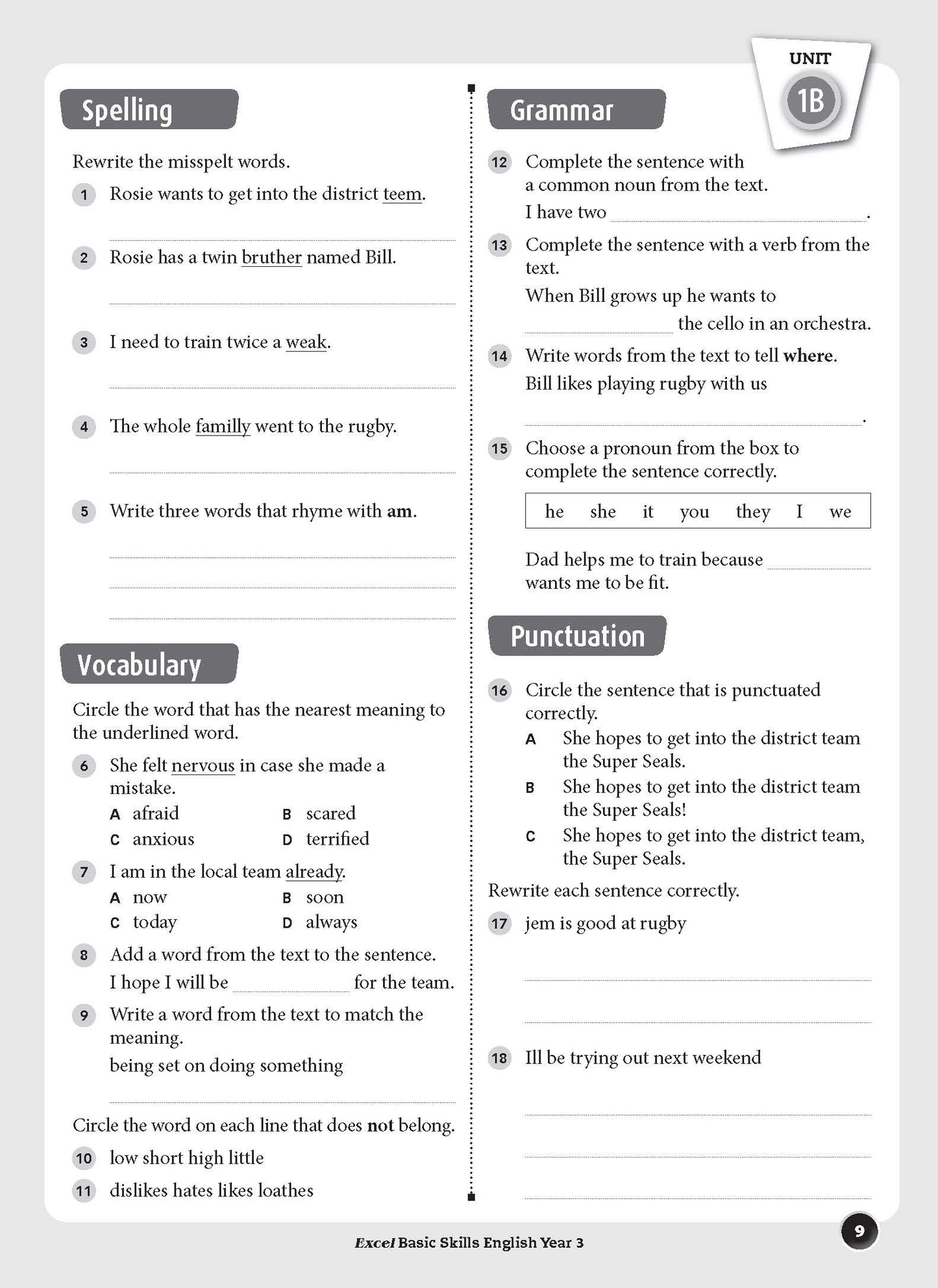 Excel Basic Skills - English Year 3