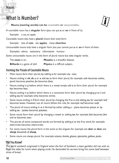Excel Essential Skills - Student Grammar and Vocabulary Handbook Years 7-8