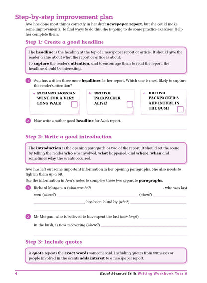 Excel Advanced Skills - Writing Workbook Year 6