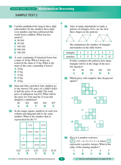 Excel Selective Schools and Scholarship Mathematical Reasoning Tests Years 5-6