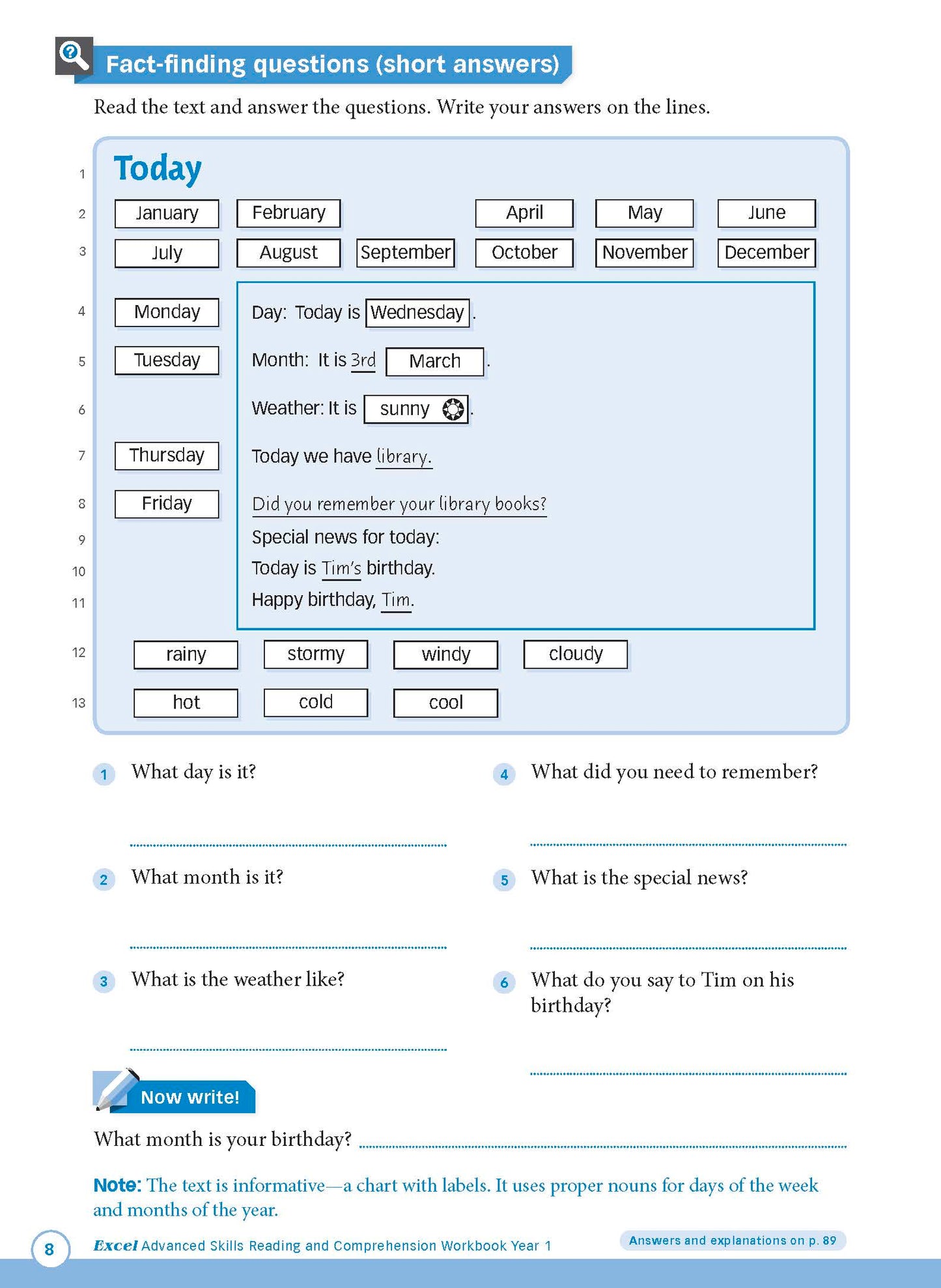 Excel Advanced Skills - Reading and Comprehension Workbook Year 1