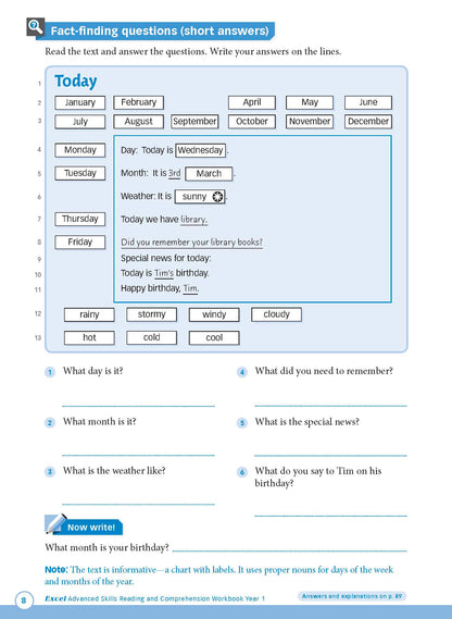 Excel Advanced Skills - Reading and Comprehension Workbook Year 1