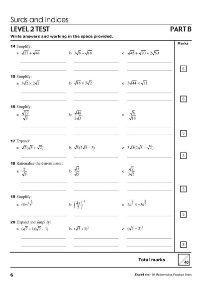 Excel Tests - Mathematics Practice Tests Year 10