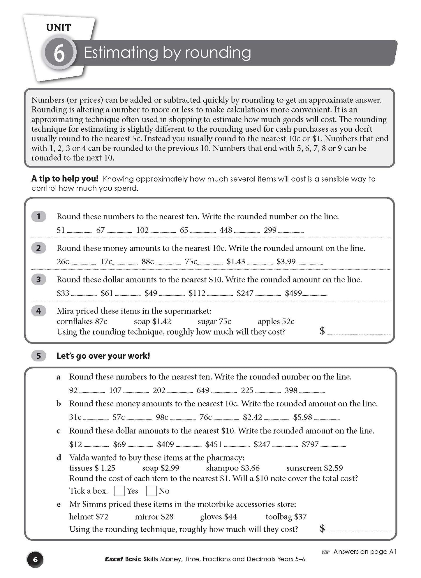 Excel Basic Skills - Money, Time, Fractions and Decimals Years 5-6