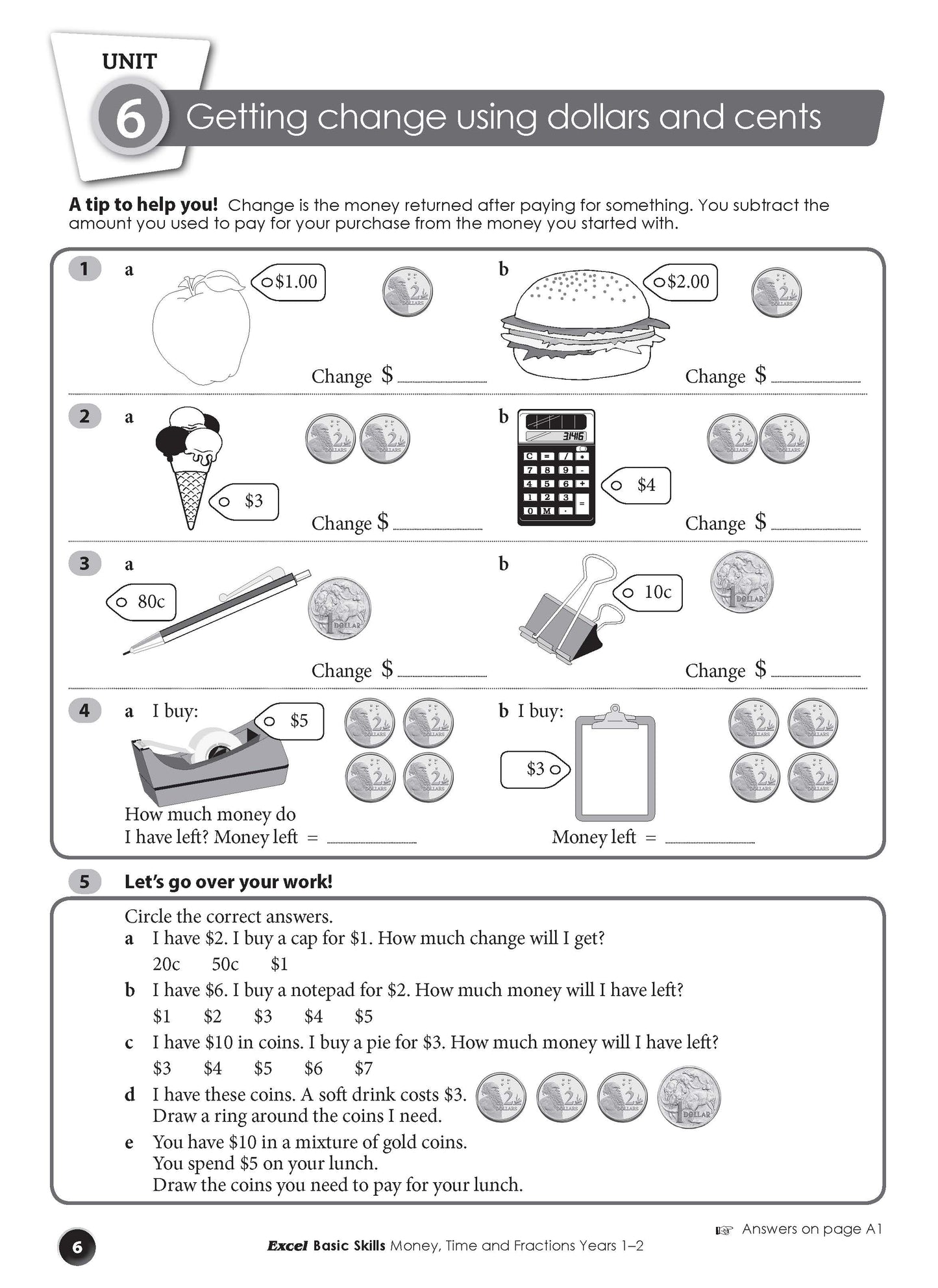 Excel Basic Skills - Money, Time and Fractions Years 1-2
