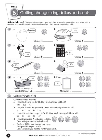 Excel Basic Skills - Money, Time and Fractions Years 1-2