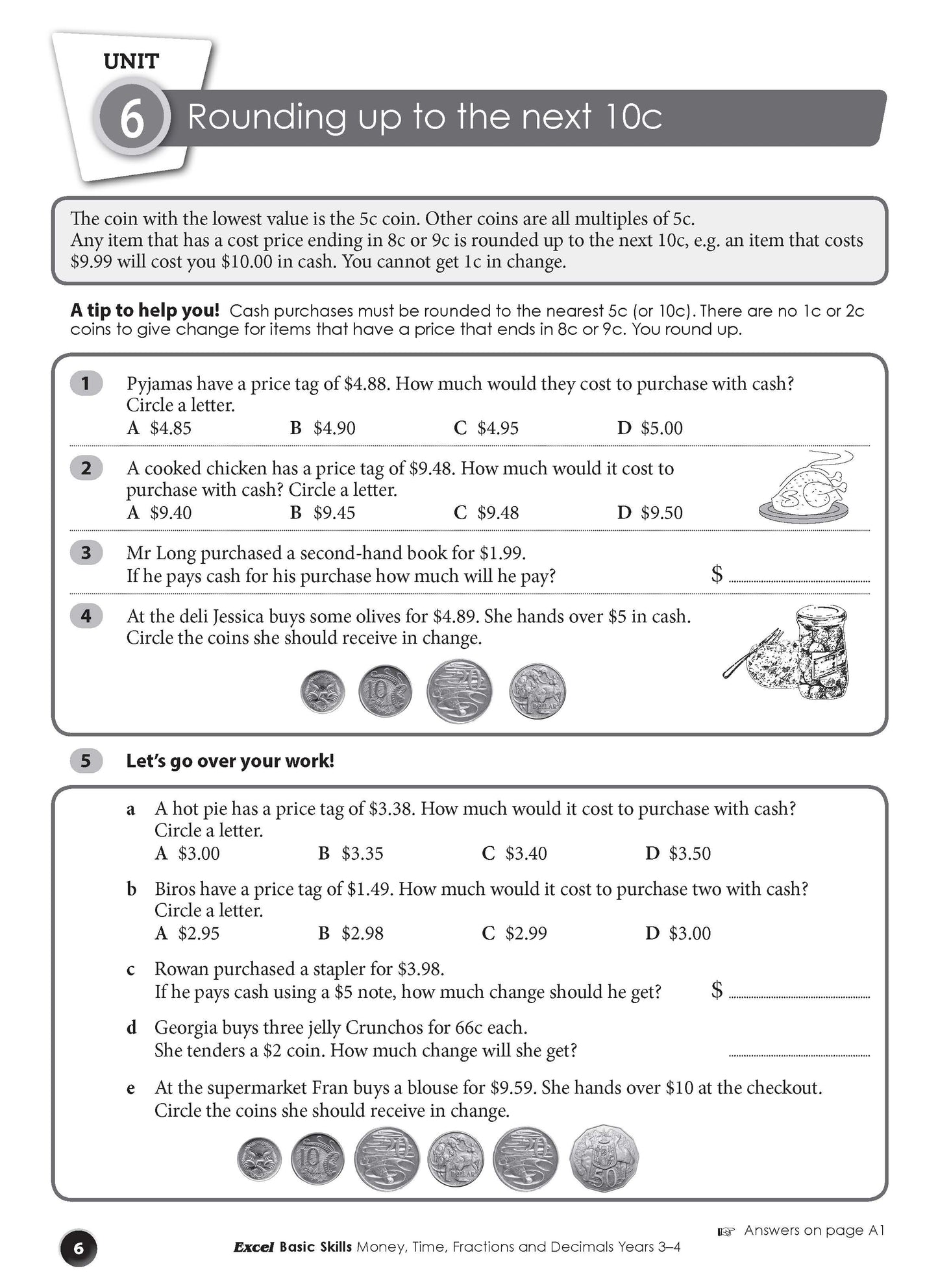 Excel Basic Skills - Money, Time, Fractions and Decimals Years 3-4