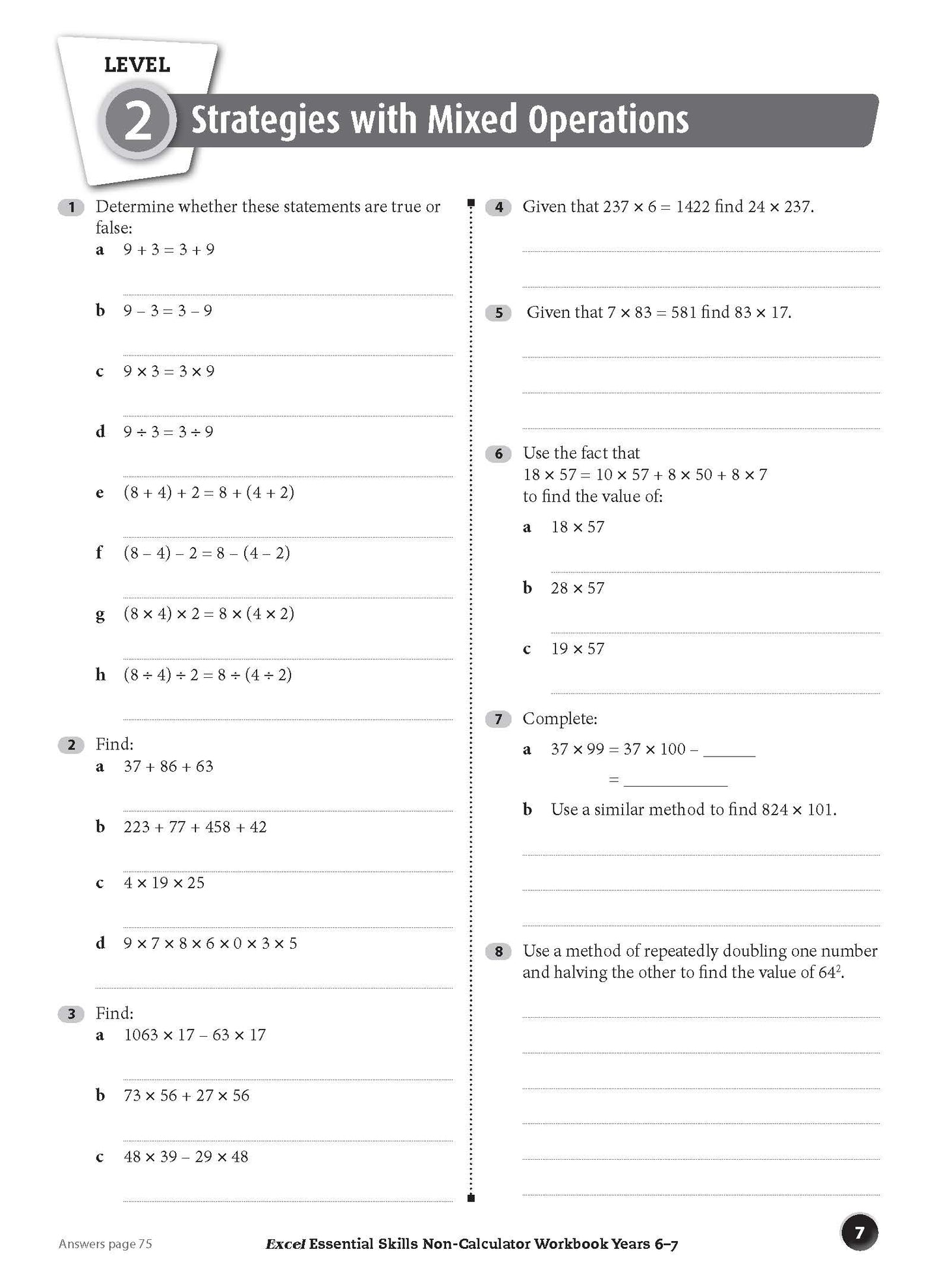 Excel Essential Skills - Non-Calculator Workbook Years 6-7