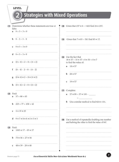 Excel Essential Skills - Non-Calculator Workbook Years 6-7