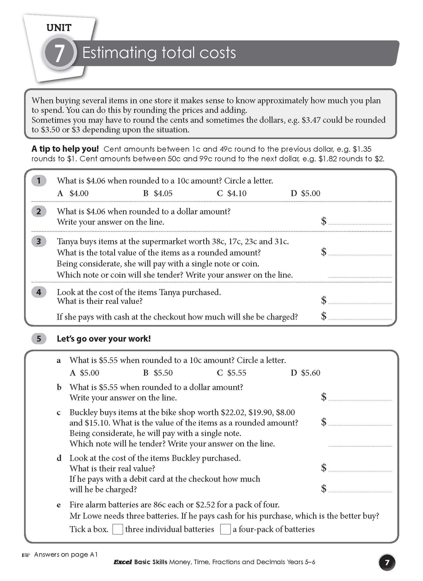 Excel Basic Skills - Money, Time, Fractions and Decimals Years 5-6