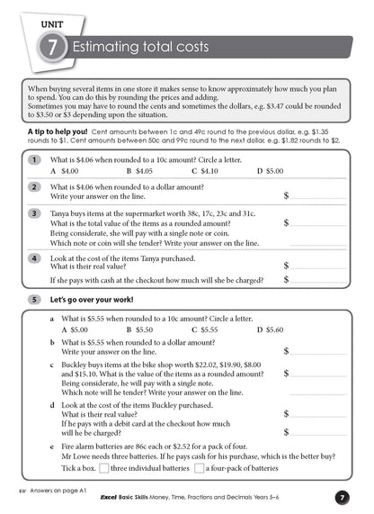 Excel Basic Skills - Money, Time, Fractions and Decimals Years 5-6