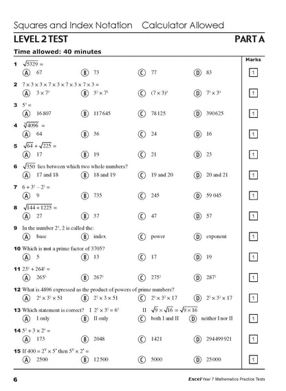 Excel Tests - Mathematics Practice Tests Year 7