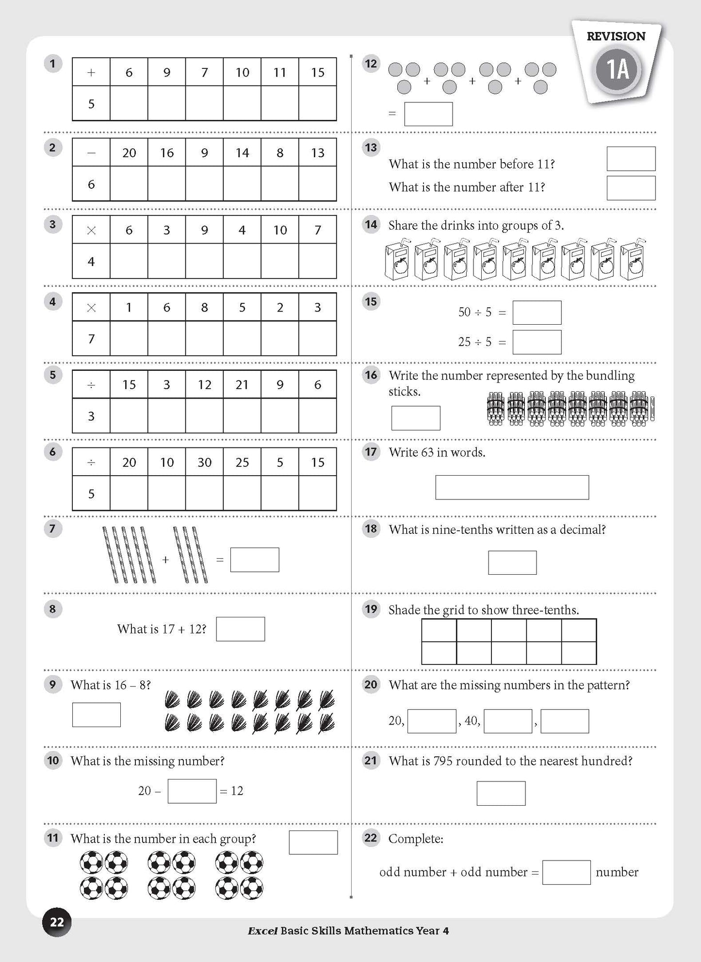 Excel Basic Skills - Mathematics Year 4