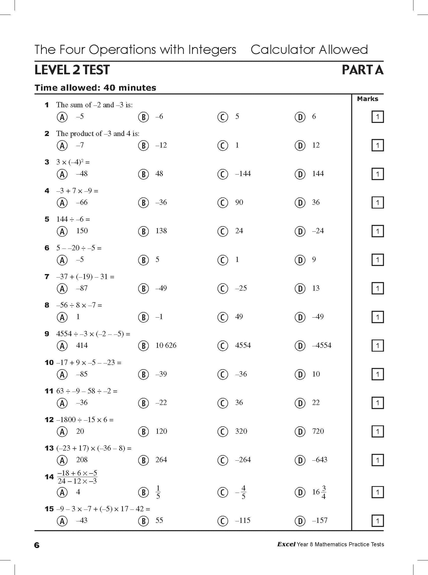 Excel Tests - Mathematics Practice Tests Year 8