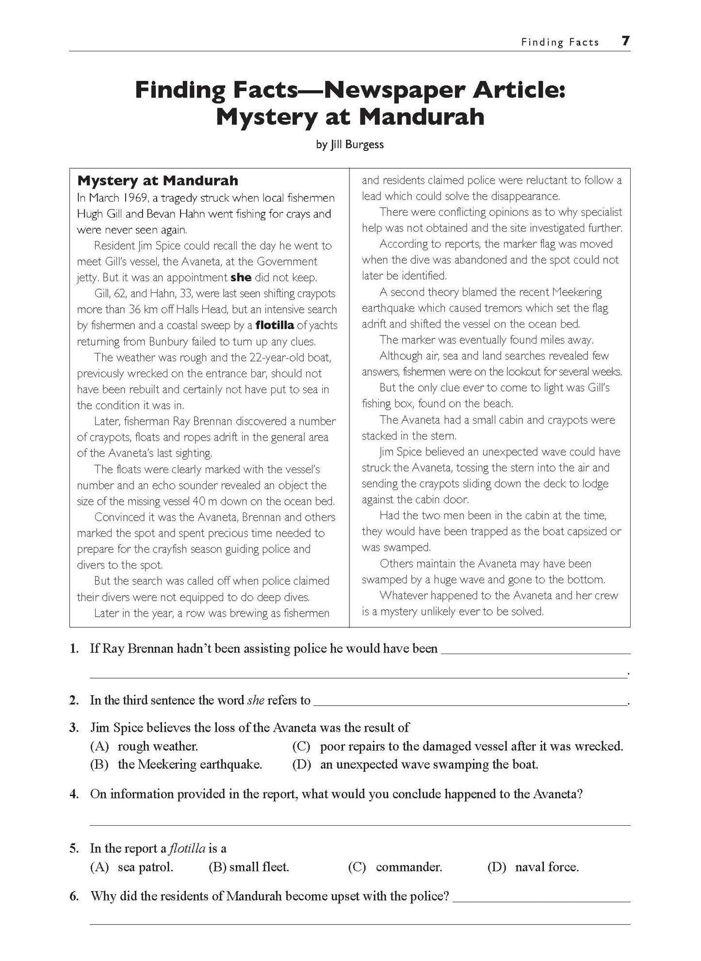 Excel Basic Skills - Comprehension and Written Expression Year 7