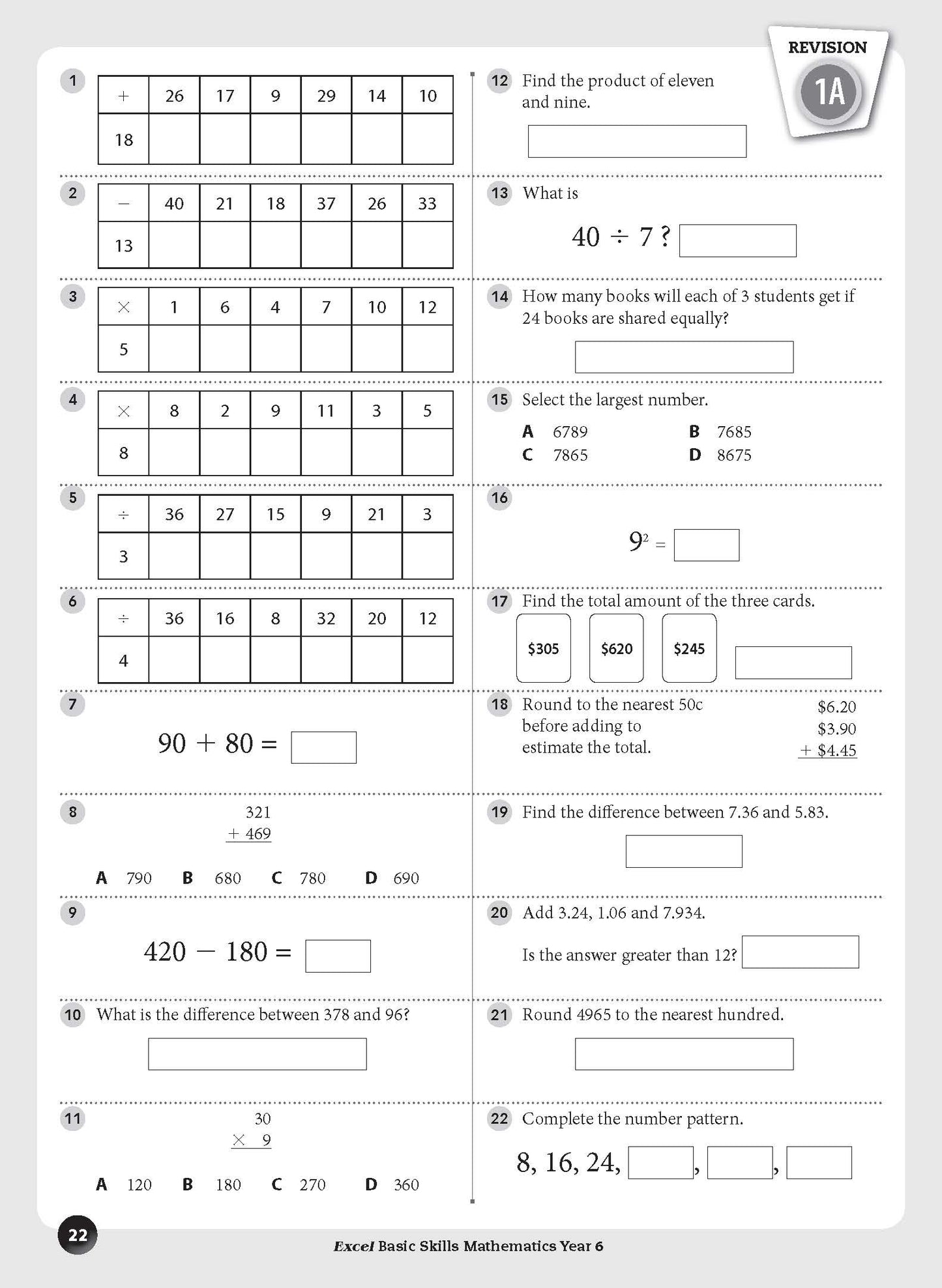 Excel Basic Skills - Mathematics Year 6