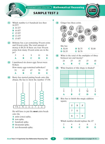 Excel Opportunity Class Mathematical Reasoning Tests Years 3-4
