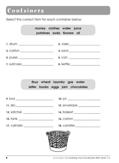 Excel Basic Skills - Building Your Vocabulary Skills Years 1-2