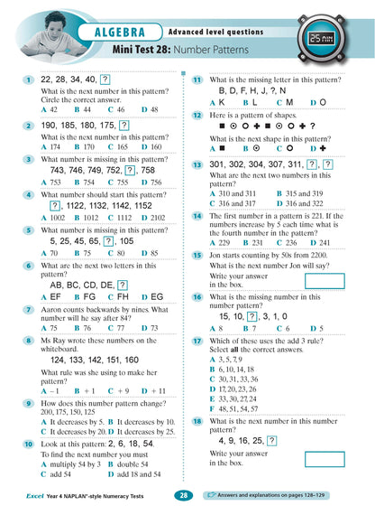 Excel Year 4 NAPLAN*-style Numeracy Tests
