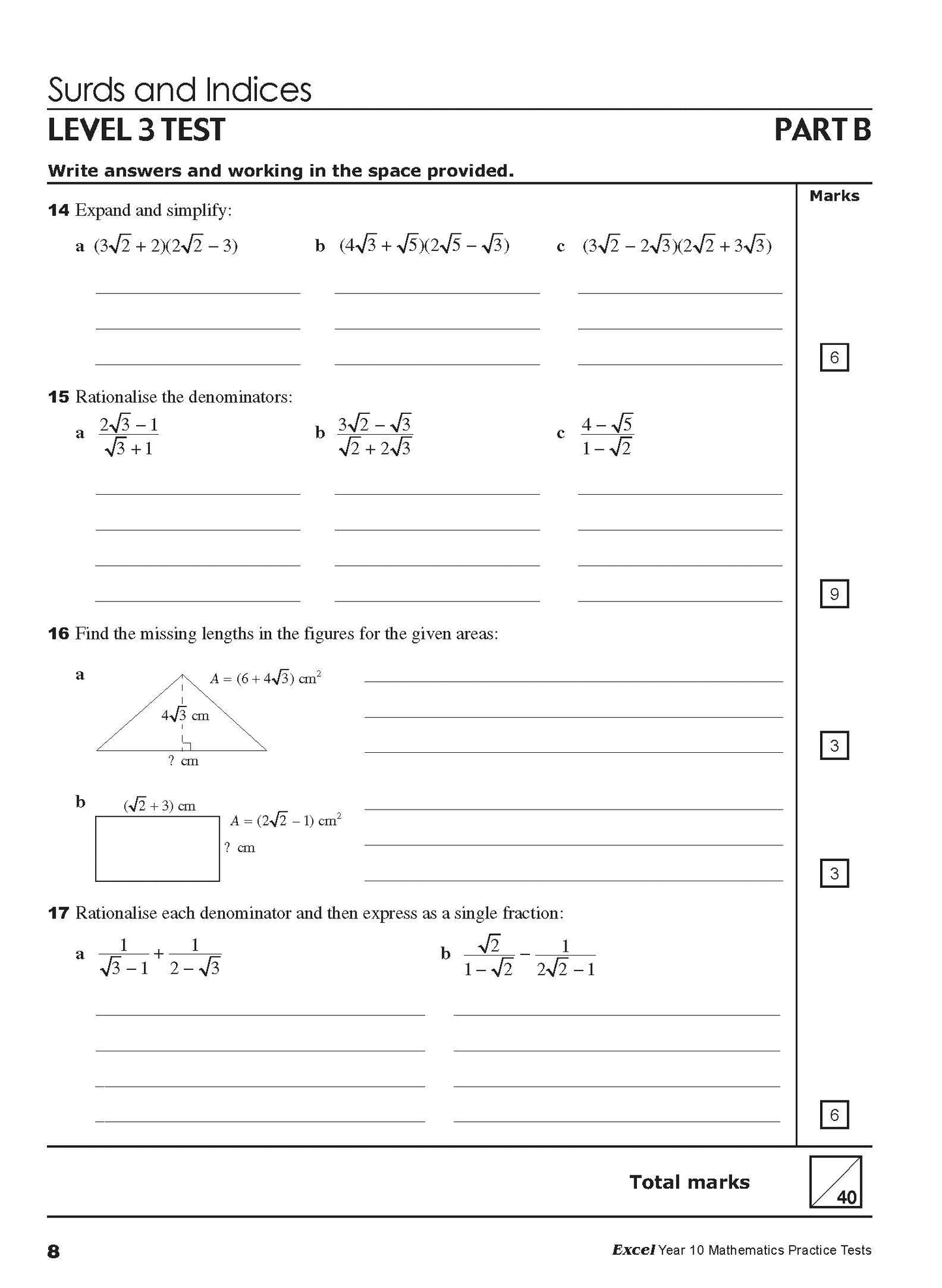 Excel Tests - Mathematics Practice Tests Year 10