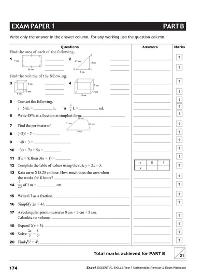 Excel Essential Skills - Mathematics Revision & Exam Workbook Year 7 NE