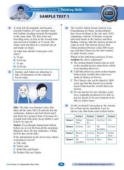 Excel Opportunity Class Tests Years 3-4