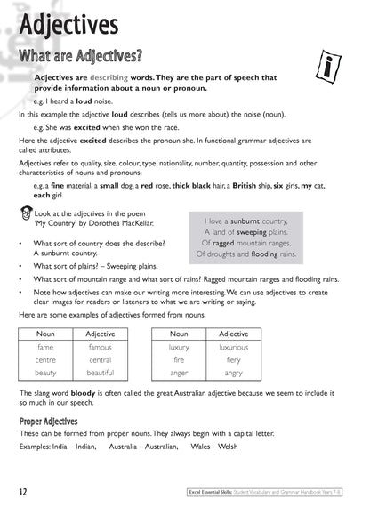 Excel Essential Skills - Student Grammar and Vocabulary Handbook Years 7-8