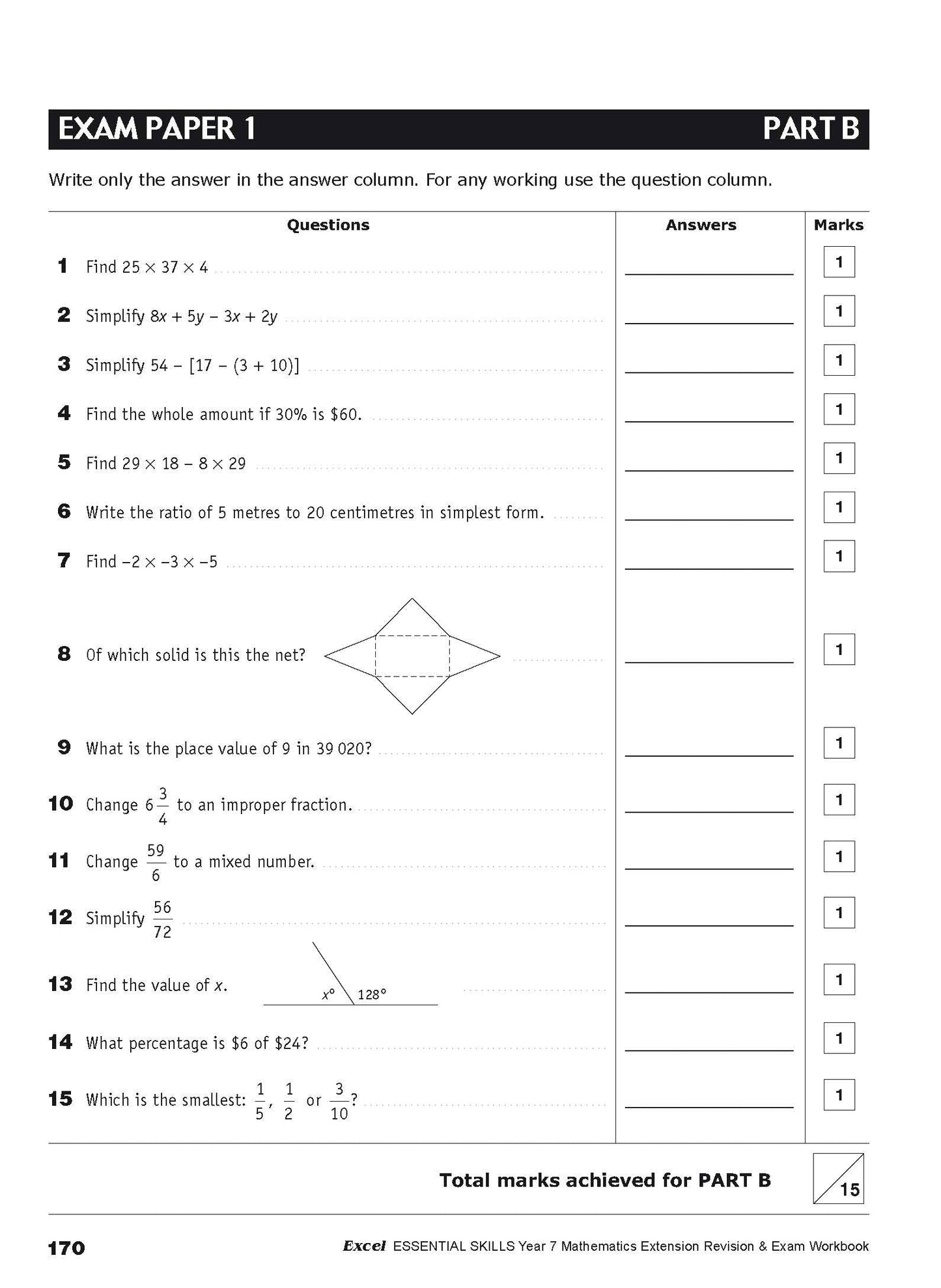 Excel Essential Skills - Mathematics Extension Revision & Exam Workbook Year 7
