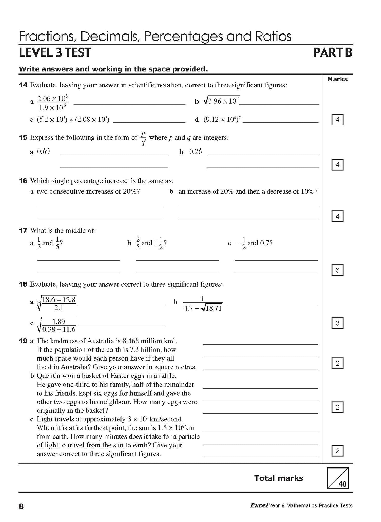 Excel Tests - Mathematics Practice Tests Year 9