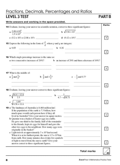 Excel Tests - Mathematics Practice Tests Year 9