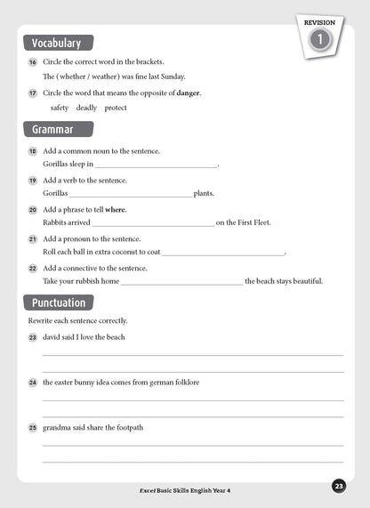 Excel Basic Skills - English Year 4