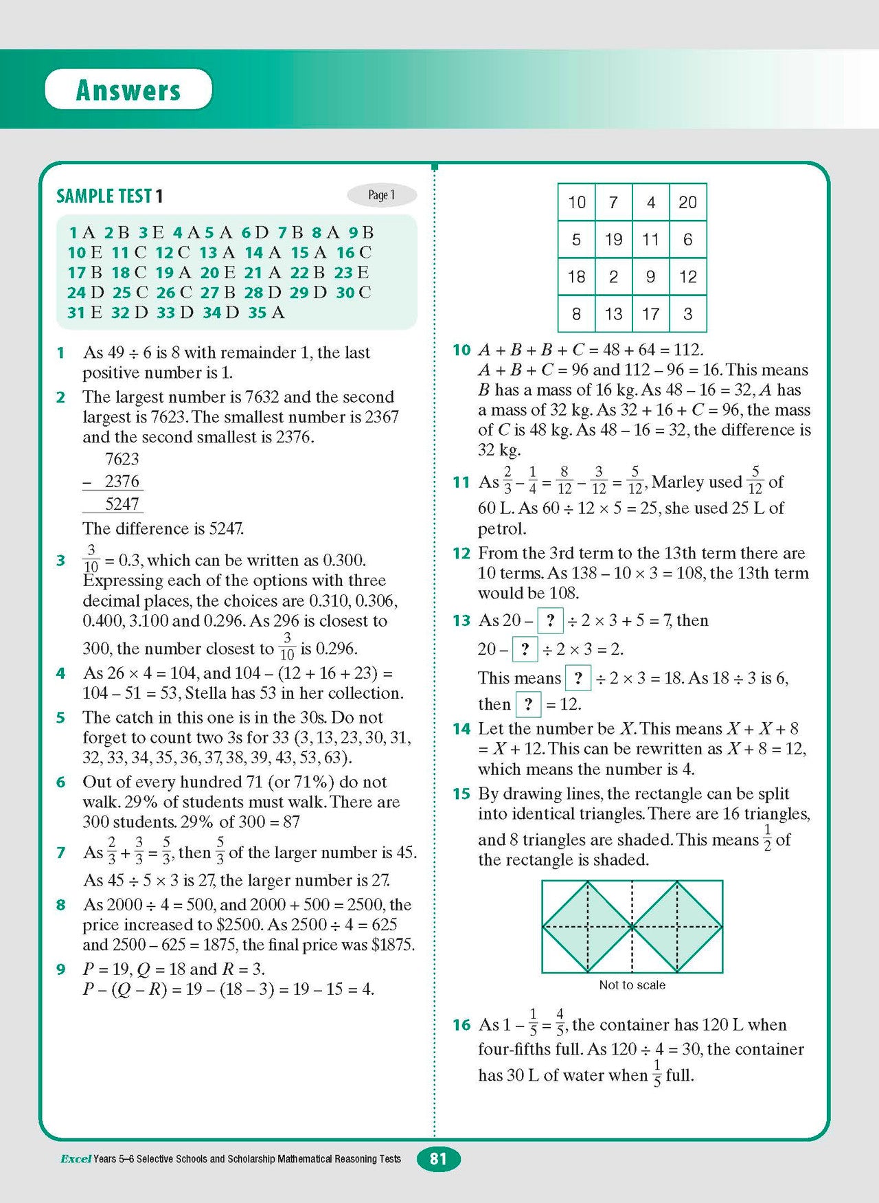 Excel Selective Schools and Scholarship Mathematical Reasoning Tests Years 5-6