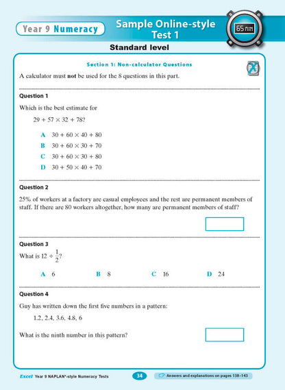 Excel Year 9 NAPLAN*-style Numeracy Tests